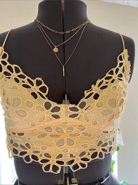 Free People Pale Yellow Crochet Lace Crop Bralette